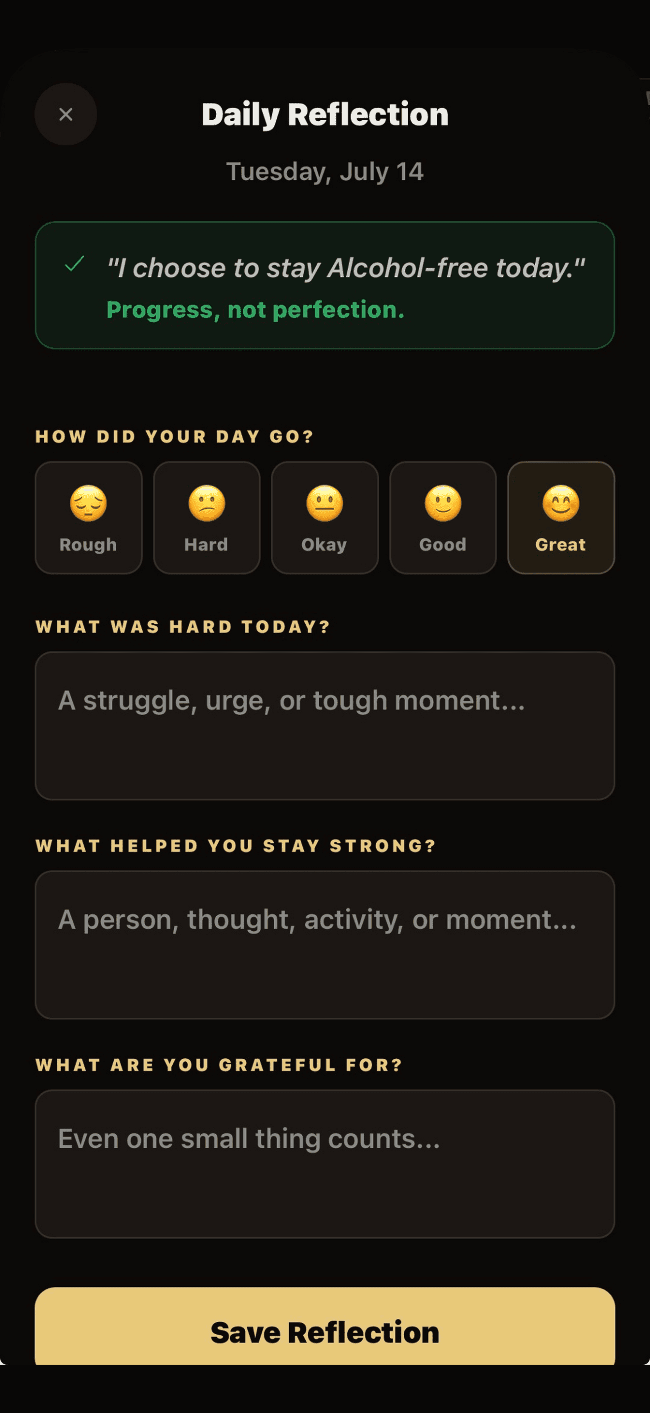 Daily Reflection screen in SoberDown